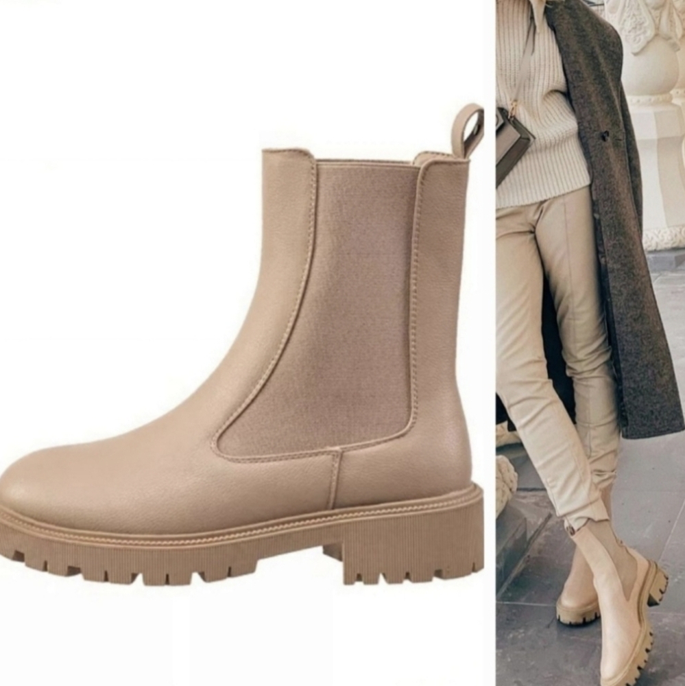 French Connection Women's Reyah Chelsea Lug Sole Boots, Size 8.5. Taupe color.F